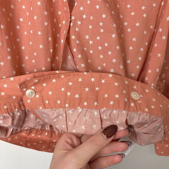 Madewell Star Scatter Wrap Top Peach Blush 100% Cotton 3/4 Sleeve‎ Tie Waist XS - Picture 3 of 10